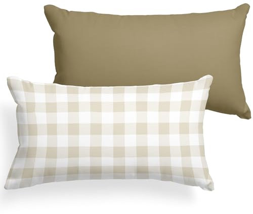 Pobibaby – 2-pack premium örngott för småbarn – ultramjuk jerseystickning – spjälsängskudde, barnkudde, överdrag för resekudde (Gingham khaki)