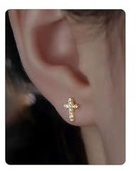 GlamRays 14K Gold Plated Small Cross Earrings Hypoallergenic Pave CZ Small Cross Earrings Gold for Women L Gold Cubic Zirconia
