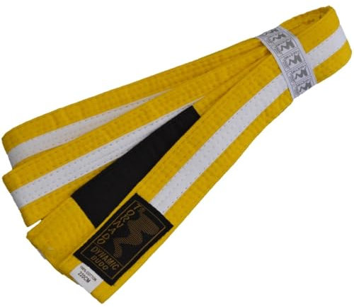 TEKKA BUDO Kinder BJJ Gürtel Brazilian Jiu Jitsu Gelb-Weiß Farbgürtel mit schwarzem Balken 220 cm