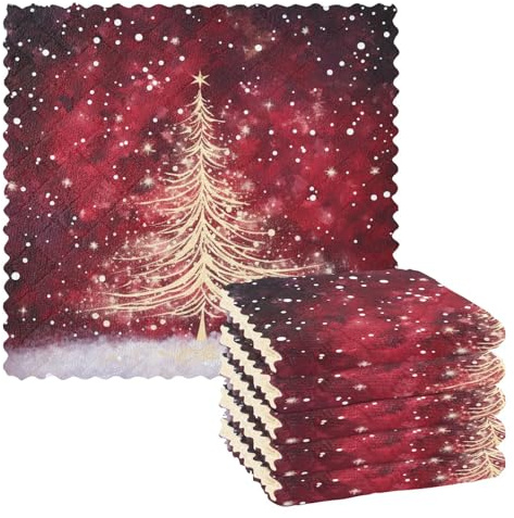 Mnsruu Microfibre Cleaning Cloths Golden Christmas Tree Red Xmas Reusable Dish Cloths for Washing Up 6 Pack Swedish Dishcloth Microfibre Cleaning Towels Washable Duster Rags Cloth Home