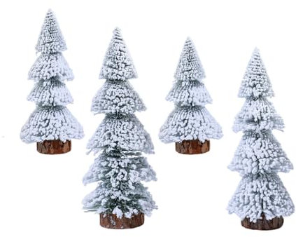 LIbgiubhy Set di 4 alberi di Natale artificiali con base in legno di pino in miniatura, pianta finta per decorazione da tavolo centrotavola