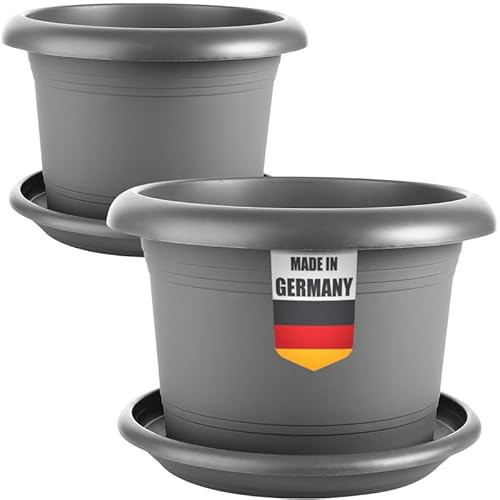 Centi 2er Set Pflanzen-Giganten: Mächtige 60 cm Blumentöpfe Groß in Anthrazit mit Untersetzern - Die XXL-Pflanzkübel Groß Außen für spektakuläre Gartenprojekte!
