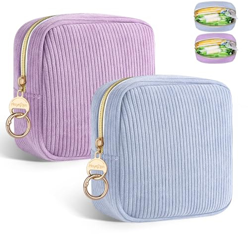 Lot de 2 Pochette pour Serviettes Hygiéniques Tampons Protège Slip Culotte Menstruelle Pochette Rangement Organisateur pour Serviette Hygiénique Cadeau Kit Premieres Régles Jeune Fille(Violet&Bleu)