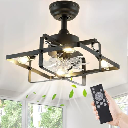 Ventilatore da soffitto con illuminazione e telecomando, vintage, con luce, reversibile, 6 livelli di vento, ventilatore industriale, lampada da soffitto per camera da letto, soggiorno, sala da pranzo