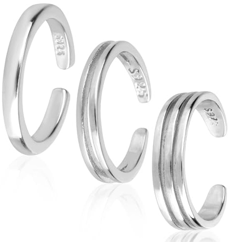 Mikovivi 3pz Anelli Aperti in Argento Sterling, 3 Stili Anelli con Fascia Regolabile per le Dita Piedi Gioielli Estivi da Spiaggia Anti-Ossidazione per Donne Regalo Accessori Piedi Boho Chic