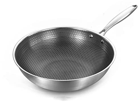WOTZOV Sartén Wok de Cocina de 32 cm sin Revestimiento, de Acero Inoxidable Forjado de 7 Capas, para cocinas eléctricas, de inducción y de Gas.