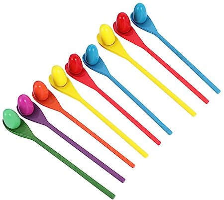Warmhm 9 Sets Egg and Spoon Race Game for Birthday Party Family Outdoor Fun Carnival and Picnic Games Easy to Carry for Sharing with Friends and Family Random Color