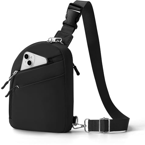 TOPEAST Anti-Theft Crossbody Travel Bag for Women Men, Small Black Cross-Body Bag Shoulder Bag with Zipper Switchable Strap, Fashion Lightweight Slim Sling Bag for Work Sport Gift