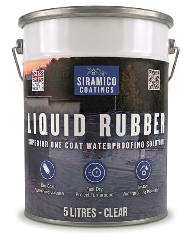 Siramico Coatings Liquid Rubber Roof Coating | 5 Litres | Instant Leak Seal Technology I Quick Drying, One Coat Waterproofing Sealant | Black, Grey & Clear (Clear, 5 Liters)