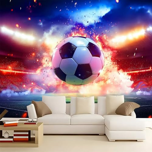Fotomurales 3D campo de fútbol 300x210 cm Papel Pintado Fotográfico, Decoración De la Pared Murales para Salón, Dormitorio, Habitación para Niños, Pared de TV