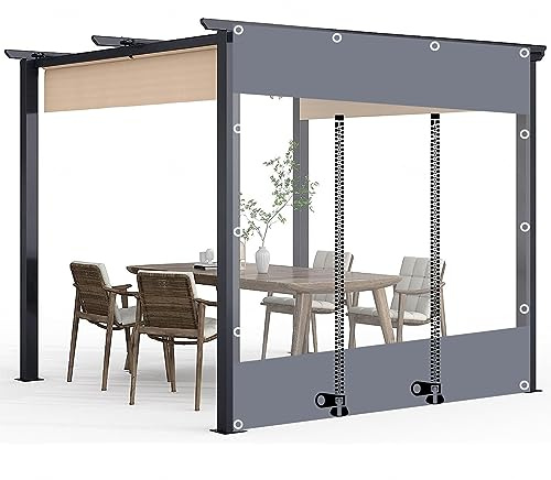Clear PVC Waterproof Gazebo Tarpaulin Side Panels Outdoor Tarp Curtains for Pergola Porch Patio Carport Transparent Weatherproof Tarpaulin with Eyelets 3.6x2.5m