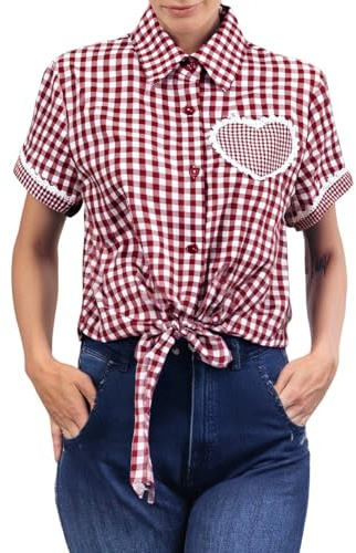 Trachtenbluse Damen Rot Kariert Bluse Trachtenbluse Karierte Bluse Kurzarmhemd Oktoberfest Hemd Mit Knopfverzierung Trachten Bierfest Tradition Kurzarm Bayerische Trachtenshirt Für Oktoberfest Damen