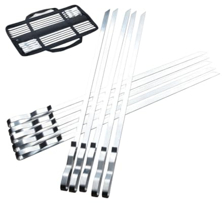 TOYANDONA 10 pièces Lot Brochettes Barbecue Inox Acier Inoxydable Épais Grandes Brochettes Plates Résistantes pour Grillades Viande Légumes Poulet Set Cuisson et Facile à Nettoyer