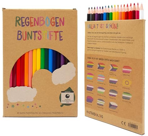 Regenbogen Buntstifte für Kinder, Deutscher Nachhaltigkeitspreis 2025, Stifte Set in Regenbogenfarben, 18 Holzstifte in Bunten Farben, Nachhaltige Materialien, farbige Malstifte für Kinder ab 3 Jahren