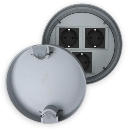 Serbatoio da pavimento senza bordi, rotondo, pronto da montare, con presa, coperchio a scomparsa e riposizionabile, per pavimenti cavi e massetti