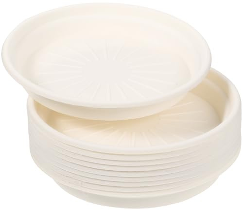 DOITOOL Bandejas para Plantas Redondas 10 Unidades Color Marfil para Macetas Interiores y Exteriores, Platillos de Plástico Duraderos Antidesbordamiento para Jardinería y Cuidado