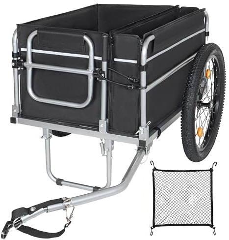 3-in-1 Heavy-Duty Bicycle Cargo Trailer,110Lbs Cargo Wagon, Camper Trailer for E-Bikes, Convertible Stroller, Pull Cart w/Safe Hitch & Lockable Brake, 20 Wheels Folding Groceries Hauler (Black①)