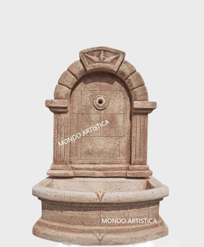 MONDO ARTISTICA Fontana da Parete, A Muro, per Giardino, In Cemento Bianco e Polvere di Marmo, Lavandino, Per esterno, Altezza 102 Cm - Larghezza 70x42 Cm Sfumato marrone