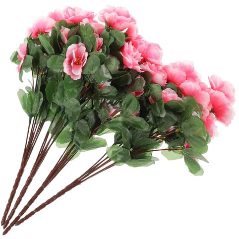 SHINEOFI Artificial Rhododendron Flowers 4pcs Silk Faux Floral Stems Pink Realistic Artificial Plants Indoor Home Décor Flower Backdrop Decorations