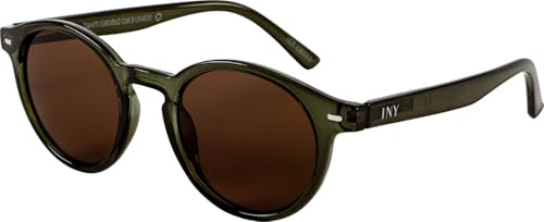 I NEED YOU Sonnenbrille TAHITI für Damen & Herren Retro Rund, UV‑400 Schutz, aus recycelten Materialien gefertigt, rückseitig entspiegelt, mit Federscharnieren, inkl. Etui & Tuch, Dunkelgrün
