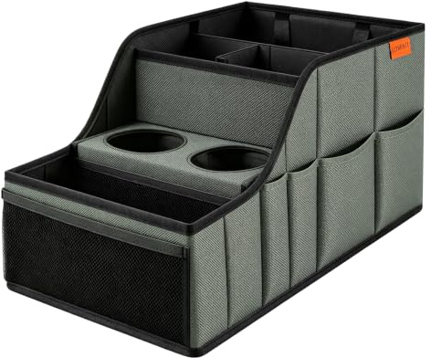 LLPHOACI Organisateur Voiture Accessoire Rangement Voiture Pliable | Sièges arrière & passager,9compartiments,2porte-gobelets,en tissu 900D Oxford résistant,idéal pour les voyages,Gris militaire