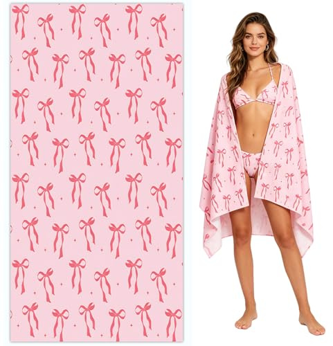 KDFSSIPE Telo Mare Con Fiocco Rosa,Telo Mare Grande In Microfibra Sottile,Telo Da Bagno Senza Sabbia, Coperta Da Spiaggia Da Donna Per Viaggi, Nuoto, Piscina, Vacanze, Campeggio, Yoga 75 * 150cm