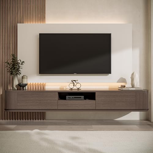 IKIFLY Moderner Schwebender TV-Schrank, Wandmontiertes Unterhaltungsmöbel Mit Schubladen und Zwei Schränken, Grau,180cm
