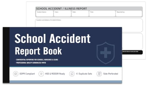 School Accident Report Book for Schools, Illness Log, 43 Sets