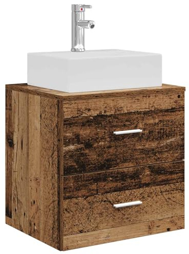 Qnhdfrt Mobile Lavabo da Parete con Lavandino Legno Antico 49,5x41x62,5 cm | Mobile sospeso salvaspazio per bagno con due cassetti, lavabo integrato e struttura in legno ingegnerizzato.