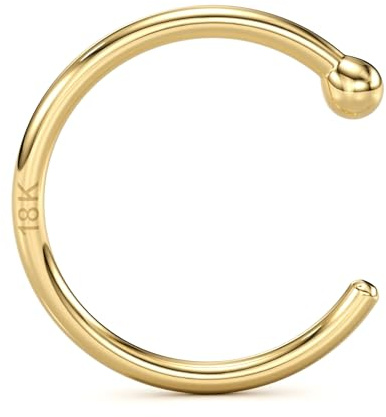 Body Candy 18k Gold Nose Hoop Ring - Handmade in USA by Master Jeweler - Hypoallergenic Nose Jewelry, 20 Gauge 5/16 8mm