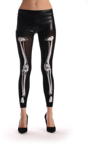 LissKiss Halloween Skeleton Footless - Schwarz Blickdicht Strumpfhose Ohne Fuß (Leggings) Einheitsgroesse (34-42)