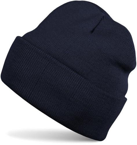 styleBREAKER Barnmössa, stickad mössa med brett brätte, finstickad mössa, dubbelstickad, barnmössa 2–5 år 04024030, marinblå, one size