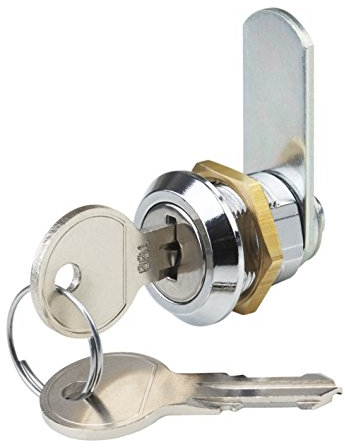 Metafranc 340396 Cerradura de palanca cilíndrica, medida de perforación 19 mm, distancia de cierre simultáneo 180°, metal cromado, 2 llaves