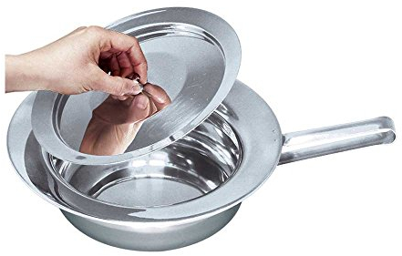 1x Stechbecken Standard, Bettpfanne Schieber, Flachgriff, Edelstahl, mit Deckel