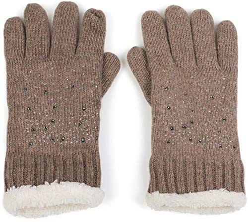 styleBREAKER warme Handschuhe mit Strass und Fleece, Winter Strickhandschuhe, Damen 09010010 | Elastischer Bund für 16-21 cm Handumfang (Größe 6-8). Gewebe aus 65% Polyacryl und 35% Wolle, funkelndes Glitzer-Detail.