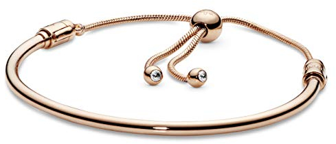 Pandora Blütenstiel Schiebearmband mit 14 Karat rosévergoldete Metalllegierung und Cubic Zirkonia Steinen aus der Pandora Moments Collection, 21cm