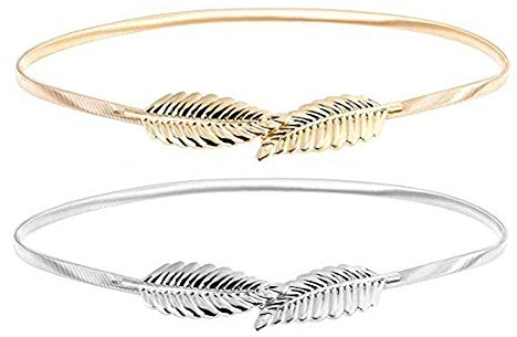 2 Stück Stretchgürtel Damen Stretch Gürtel Taillengürtel Hüftgurt Blätter elastischer Gürtel für die meisten Anlässe wie Hochzeiten, Valentinstag, Familientreffen oder Weihnachtsfeiern(Golden Silber)
