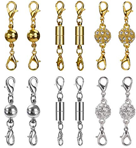 Magnet Schmuck-Verschlüsse Magnetische Karabinerverschlüsse für DIY, Armband, Halskette Schmuck Making, Strass Ball Stil, Zylindrische und Ball Ton (Silber und Gold) 12 Stücke