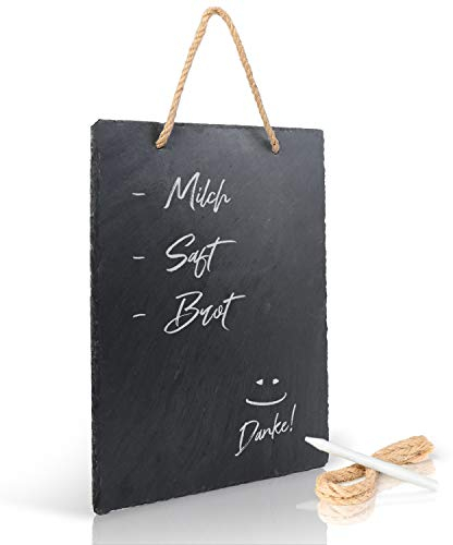 Amazy Schiefertafel (30,5 cm x 20 cm) zum Aufhängen mit Juteband inkl. Kreidestift zum Beschriften – Das wetterbeständige Memoboard – Für stilvolle Notizen und dekorative Botschaften Plus Ersatzband