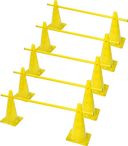 RHINOS sports Steckhürdenset, 10 Multifunktionskegel (38 cm) inkl. 5 Trainingsstangen (1 m)