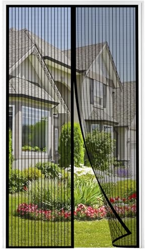 Auxmir Fliegengitter Balkontür Magnet 120x220cm, VERDICKTER Fliegengitter Tür mit Stärkere Magneten 4cm Verbreites Klebstreifen, Insektenschutz Balkontür ohne Bohren für Terrassen Wohnzimmer, Schwarz