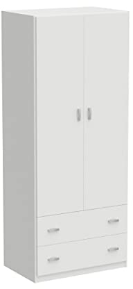 MUEBLES PITARCH | Armario Dormitorio Ropero 2 Puertas 2 Cajones, Blanco, 180x74x50 cm(Alto x Ancho x Fondo), Mueble Auxiliar Moderno, Colección Tibet