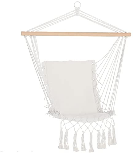 Outsunny Chaise Suspendue Chaise hamac de Voyage Portable Assise Dossier rembourrés macramé Coton Polyester Beige