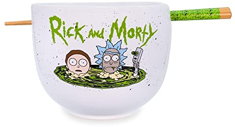 Rick and Morty Portal Service de table japonais en céramique | Comprend un bol à nouilles ramen de 590 ml et des baguettes en bois | Ensemble de plats asiatiques pour la maison et la cuisine | Cadeaux