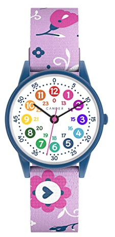 Cander Berlin MNA 1530 B Kinderarmbanduhr Kinderuhr Armbanduhr Mädchen Blumen Lernuhr violett blau wasserdicht