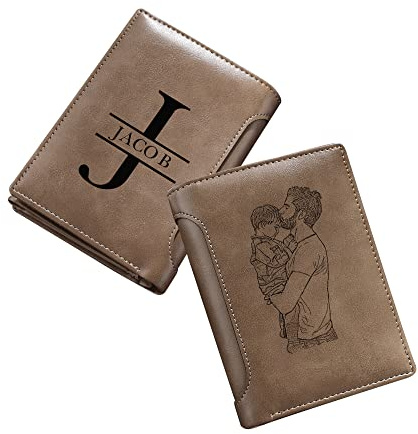 JEWEL Herren Foto Geldbörsen Personalisierte Leder Brieftasche mit Namen Gravierte Benutzerdefinierte Brieftasche für Familie Freund Sohn Geschenk zum Valentinstag Vatertag (Geldbörsen 1)