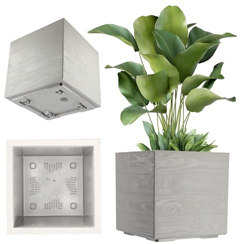 KADAX Jardinière Carrée de 40 cm, Grand Pot de Fleurs Écologique pour Intérieur et Extérieur, Bac à Fleurs vec roulettes et Système de Drainage (Gris, Effet Bois)