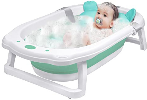 Froadp Bañera plegable para bebés 82x50x20cm con orificios de drenaje y cojín antideslizante Bañera portátil para bebés para niños pequeños Bañera ergonómica para recién nacidos y niños pequeños