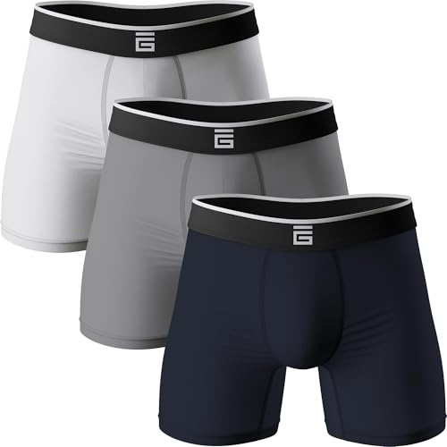 Giovici Boxer da uomo in bambù, anti sfregamento, morbidi e confortevoli, gamba lunga, confezione multipla - tecnologia traspirante, blu, bianco, grigio, XXXXL