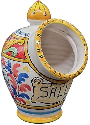 Sicilia Bedda - SALIERA IN CERAMICA SICILIANA - Prodotto Realizzato Interamente a Mano - Altezza 25 Cm (Fiore su Maioliche)